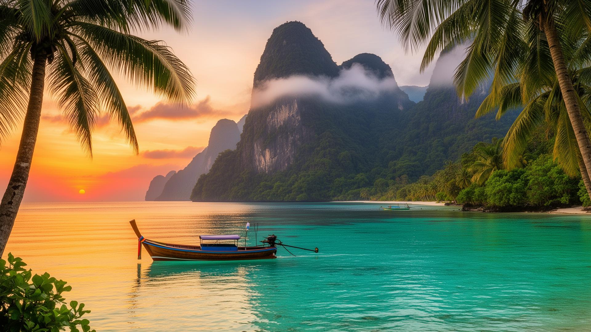 Tropical Southeast Asian paradise at sunset